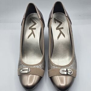 Anne Klein Taupe Metallic Cap-Toe Pumps - Elegant Women's Dress Shoes